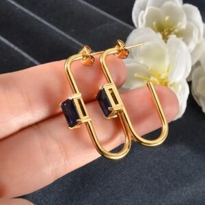 18 KT Gold Over Titanium Sapphire Earrings